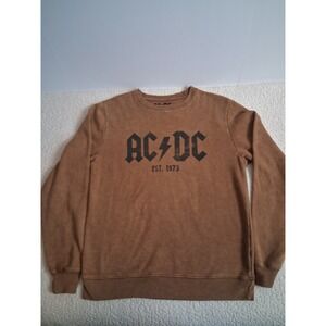 AC/DC Mens Graphic Sweatshirt Brown Est 1973 Band Logo Crewneck Small